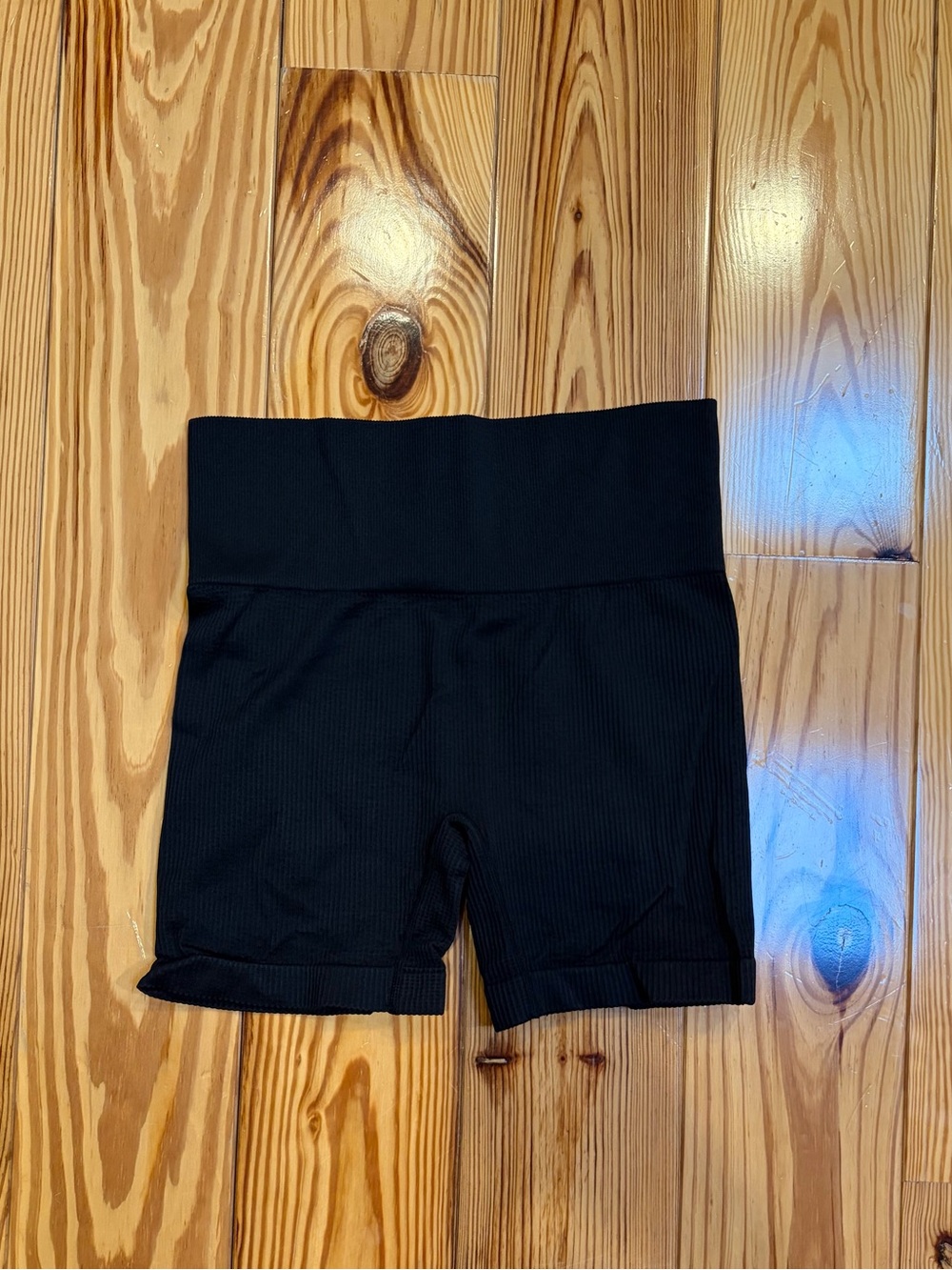 High-Waist Black Ribbed Women’s Bike Shorts